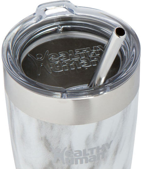 Healthy Human Cruiser Glass Thermos Stainless Steel BPA Free 591ml Stone White With Straw