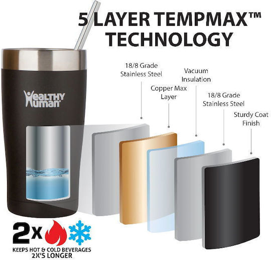 Healthy Human Cruiser Glass Thermos Stainless Steel BPA Free 591ml Bora Bora with Straw