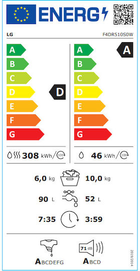 LG Πλυντήριο-Στεγνωτήριο Ρούχων 10kg/6kg Ατμού 1400 Στροφές