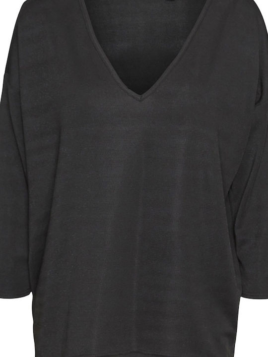 Γυναικεία Μπλούζα με Μανίκι 3/4 & V Λαιμόκοψη Black Lurex