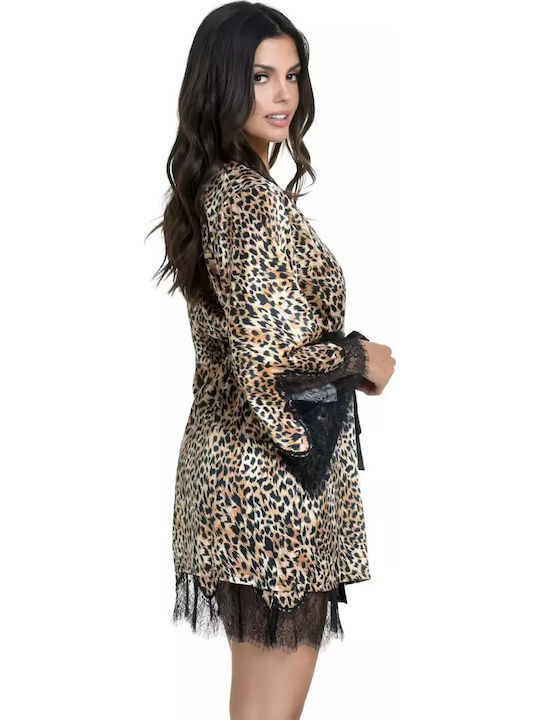 Miss Rosy Χειμερινή Γυναικεία Σατέν Ρόμπα Leopard Print