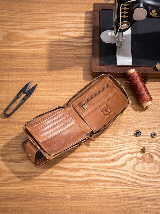 QB-231 Leather Men's Wallet with RFID Coffee Open