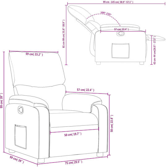 Relaxsessel mit Fußhocker aus Kunstleder Grey 75x99x99cm