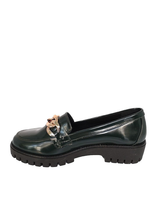 Patent Leather Women's Loafers in Green Color