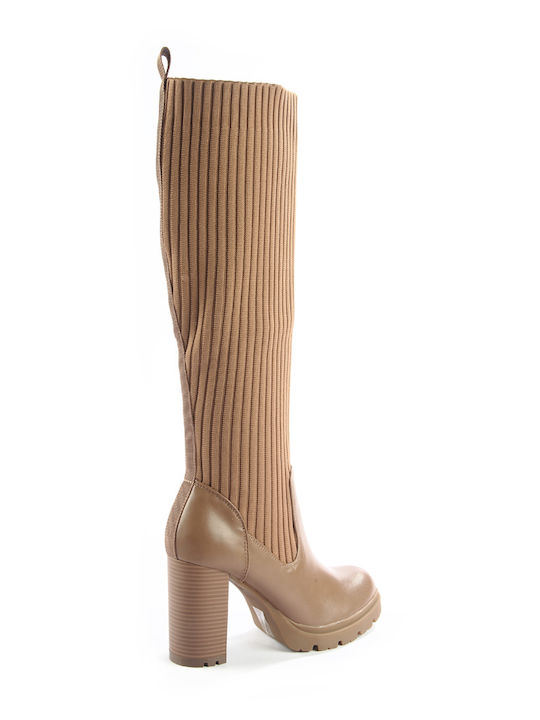 Damenstiefel mit hohem Absatz Beige