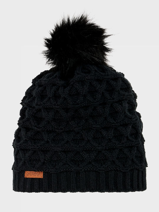 Pom Pom Beanie Fleece Beanie Knitted in Black color