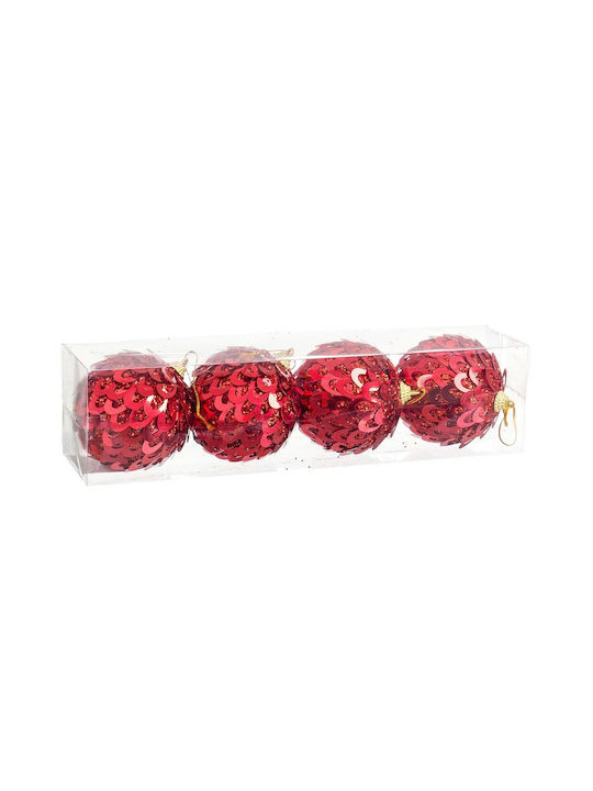 BigBuy Christmas Plastic Ball Ornament Red 8cm 4pcs