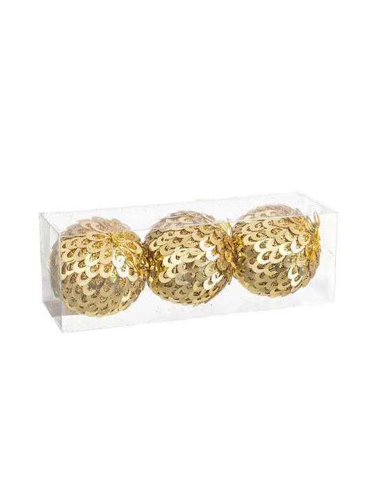 BigBuy Weihnachtshänger Kugel Ornament Plastik Gold 10cm Set 3Stück S8804108