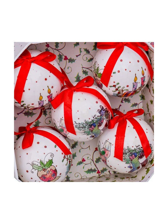 BigBuy Christmas Paper Ball Ornament White 7.5cm 5pcs