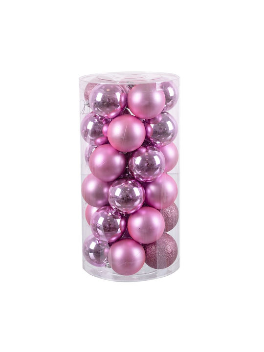 BigBuy Christmas Plastic Ball Ornament Pink 6cm 30pcs