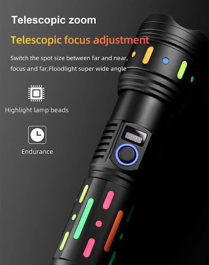Rechargeable Flashlight LED with Maximum Brightness 4000lm Black