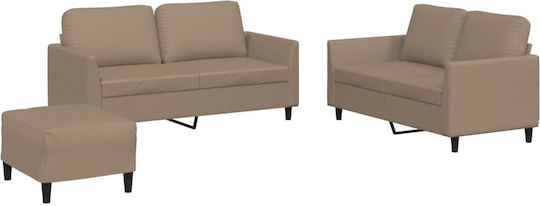 Living Room Furniture Set 2-Seater & 2-Seater & Stool Cappuccino