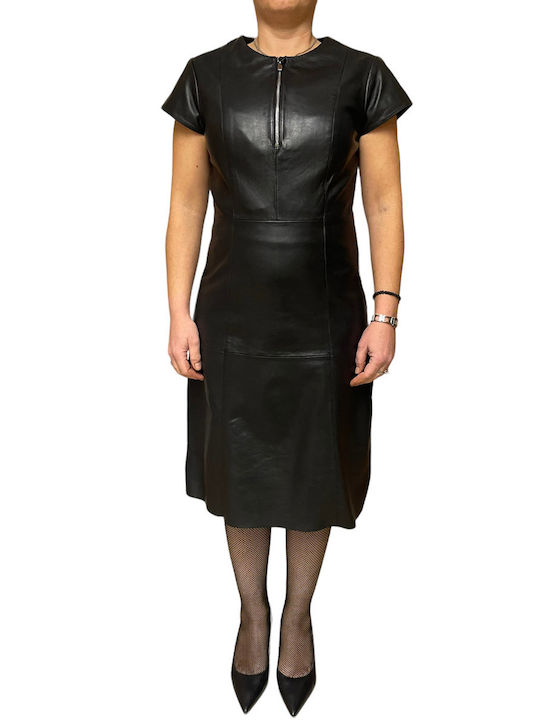 MARKOS LEATHER Midi Abendkleid Leder Black