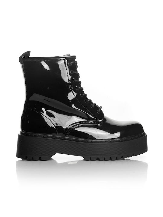 Shoe Art Women's Patent Leather Ankle Boots Black