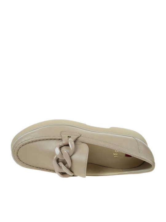 Leder Damen Loafers in Beige Farbe