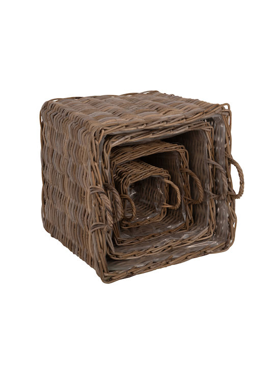 HomeMarkt Σετ Διακοσμητικά Καλάθια Rattan με Χερούλια Καφέ 4τμχ