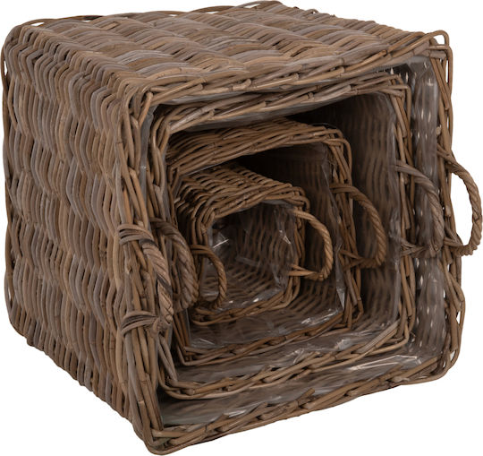 HomeMarkt Set Dekorative Körbe Rattan mit Griffen Braune 52x52x50cm 4Stücke