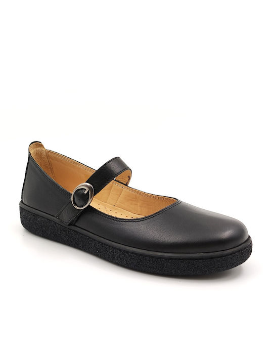 Twist Leather Ballerinas with Strap Black