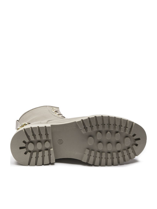 Leather Kids Boots with Zipper Beige