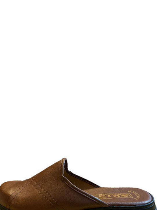 Akis Men's Leather Slippers Brown