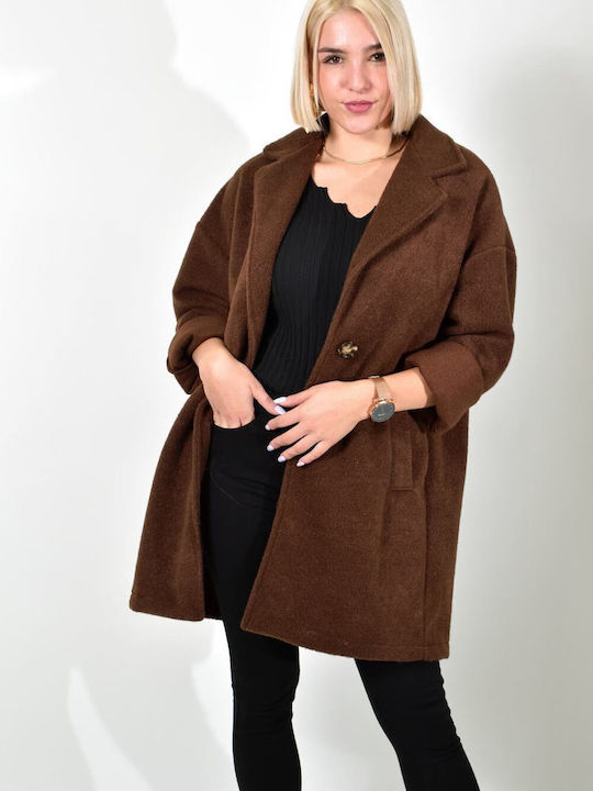 Potre Women's Midi Coat with Buttons Coffee