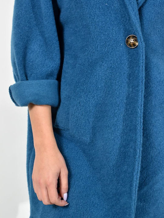 Potre Women's Midi Coat with Buttons BLUE