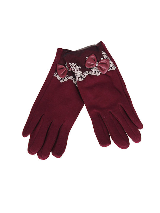 Women's Leather Touch Gloves with Fur Burgundy