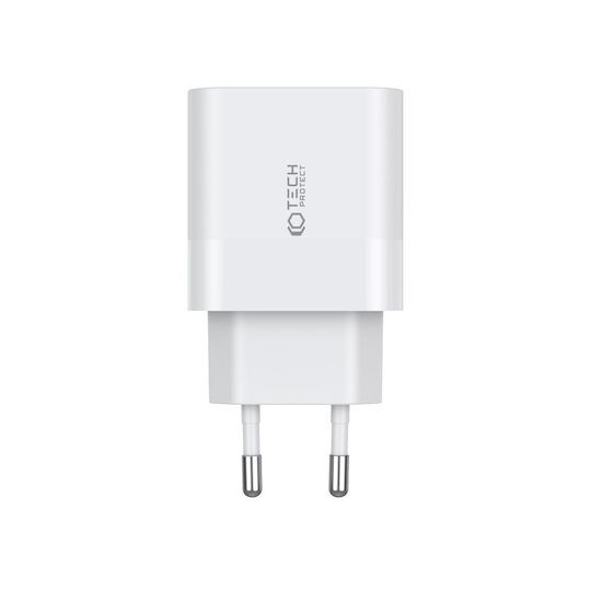 Tech-Protect Ladegerät mit 2 USB-C Anschlüsse und Kabel USB-C 20W Stromlieferung Weißs (C20W)