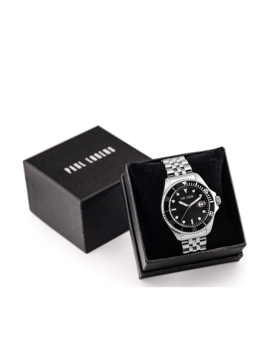 Paul Lorens Men's Battery Watch With Silver Black Metal Bracelet