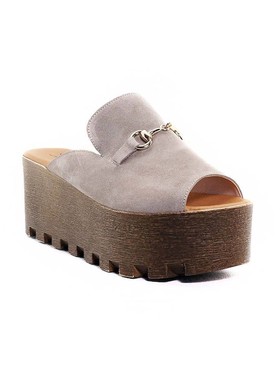 Toutounis Chunky Heel Mules Beige