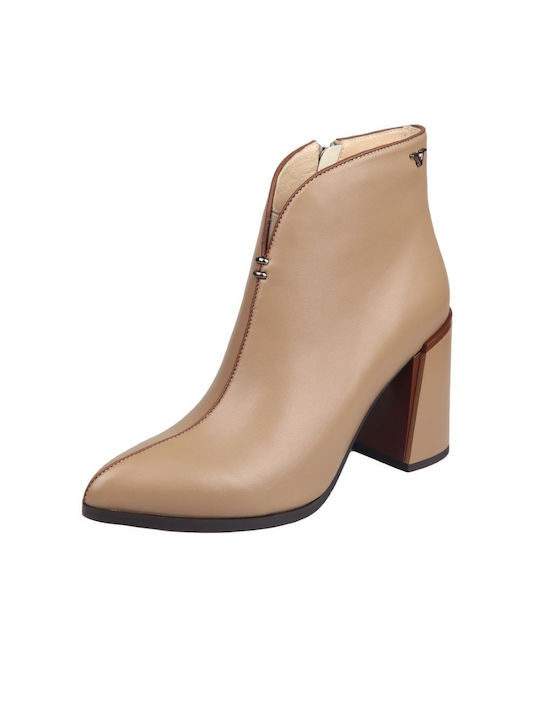 19V69 Leder Damen Knöchelstiefel Beige