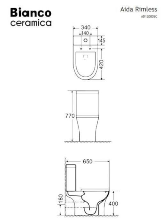 Bianco Ceramica Aida Λεκάνη Δαπέδου Rimless με Καζανάκι