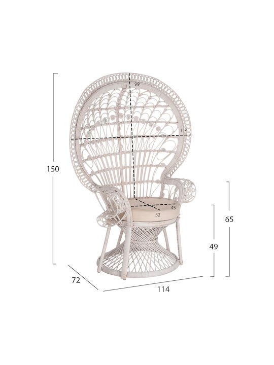 Outdoor Armchair Bamboo Royal Peacock White with Cushion 114x72x150cm