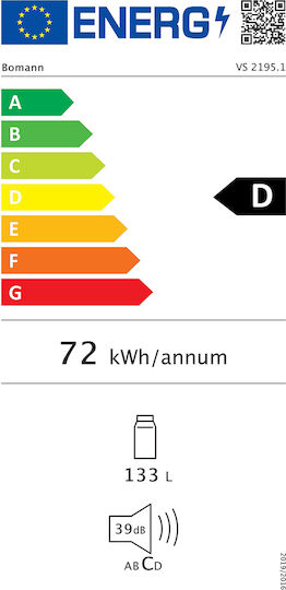 Bomann Ψυγείο Συντήρησης 133lt Υ88.8xΠ59.3xΒ57.5εκ. Λευκό VS 2195.1