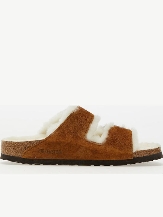 Arizona Shearling Anatomical Women's Slippers with Fur Brown Narrow Fit