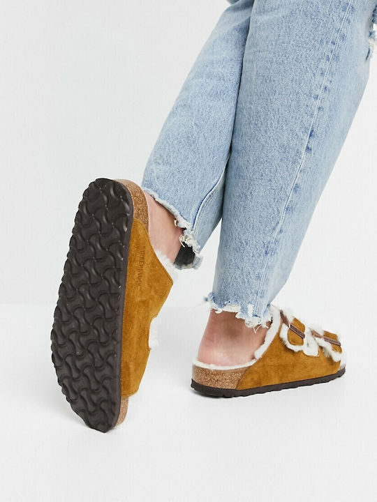 Arizona Shearling Anatomical Women's Slippers with Fur Brown Narrow Fit