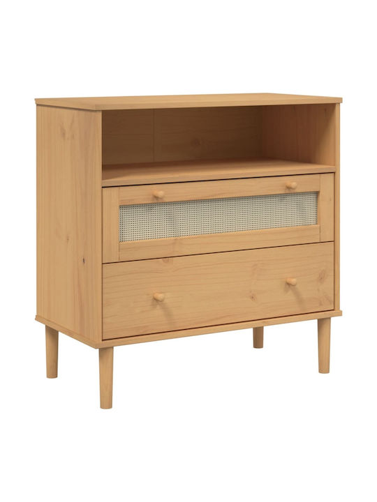 Sideboard made of Solid Wood with Drawers Coffee / Ratan 80x40x80cm