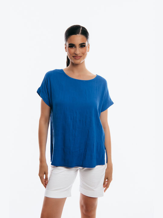 Secret Fashion Damen Bluse Kurzärmelig Blue Roulette