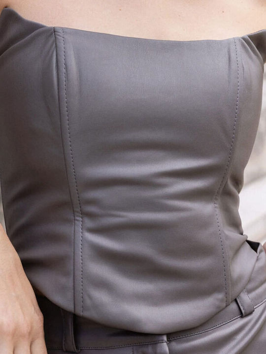 BeWear Bluză Corset pentru Femei Fără bretele Cu buline grey