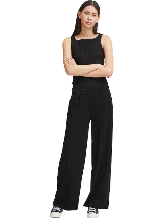 'kate' Women's Fabric Trousers Wide Line Black (194008/BLACK)
