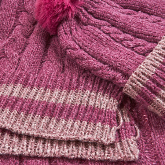 Frauen Set mit Beanie Gestrickt in Fuchsie Farbe
