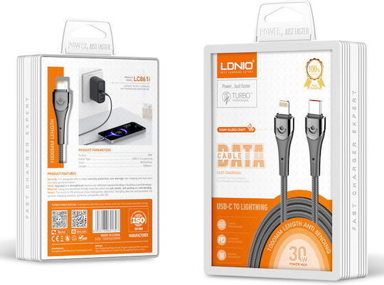 Ldnio Braided USB 2.0 Cable USB-C male - USB-C 65W PD Γκρι 1m LC861C