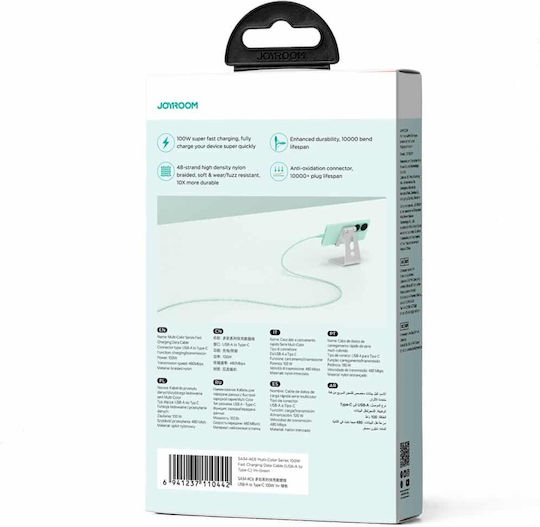 Joyroom Multi-Color Series Sa34-ac6 USB 2.0 Cable USB-C Male - USB-A 100W PD Green 1m