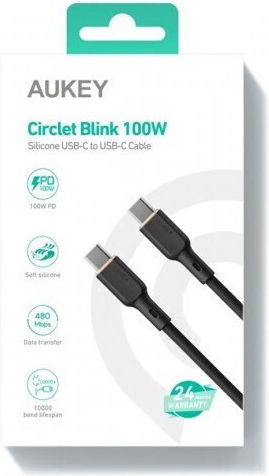 Aukey USB 2.0 Cable USB-C male - USB-C 100W PD Μαύρο 1m AKAUKKUCBSCC101