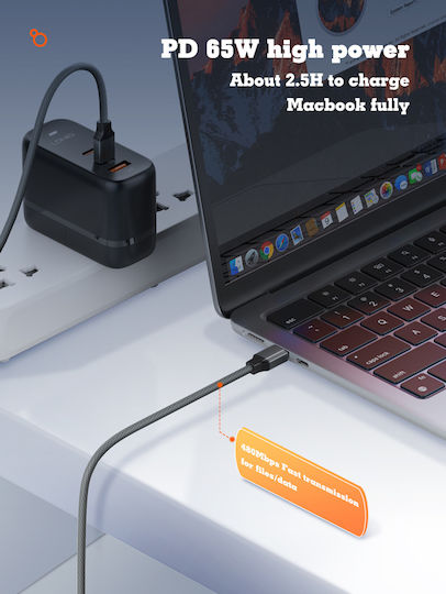 Ldnio LC441 USB 2.0 Cable USB-C male - USB-C 65W PD Γκρι 1m