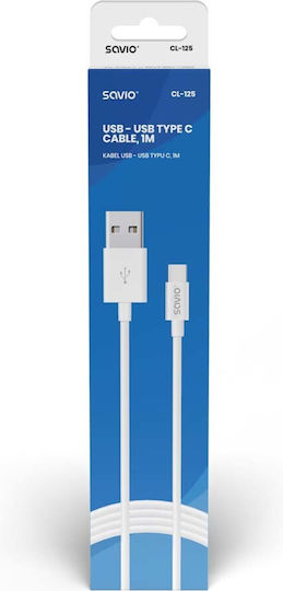 Savio USB 2.0 Cable USB-C Male - USB-A White 1m