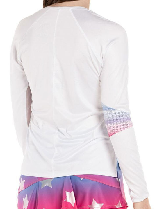 Lucky In Love Damen Sportliche Bluse Langärmelig Schnell trocknend mit Transparenz White.