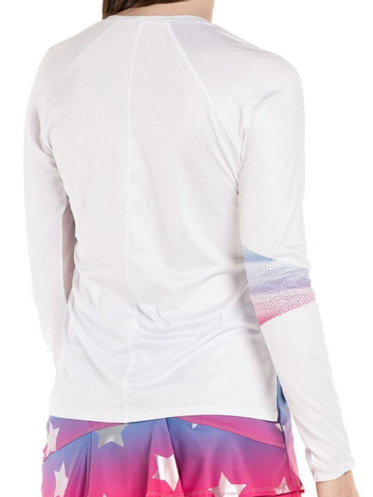 Lucky In Love Women's Athletic Blouse Long Sleeve Fast Drying with Sheer White.