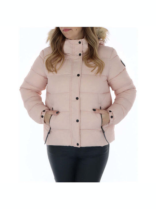 Superdry Women's Short Puffer Jacket for Winter Pink