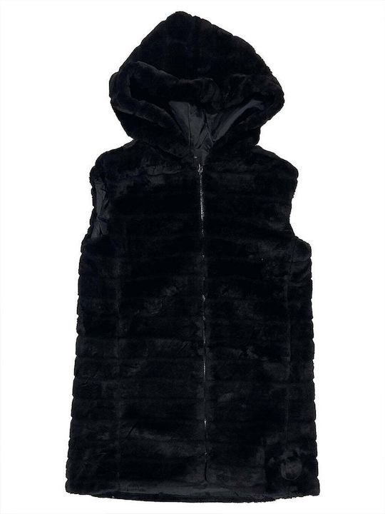 Ustyle Women's Sleeveless Short Fur Black